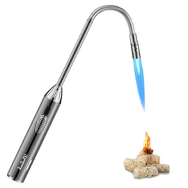 Long Grill Lighter,Refillable Butane,Windproof Flexible with Visual Fuel Window for Candles Grill BBQ Fireplaces Kitchen Camping(Butane Gas Not Included)