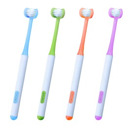 Cepillo de dientes para autismo de 3 caras, diseño de limpieza de dientes orales de 360°, 4 cerdas suaves para adultos, suaves y suaves para un cuidado completo de los dientes y las encías