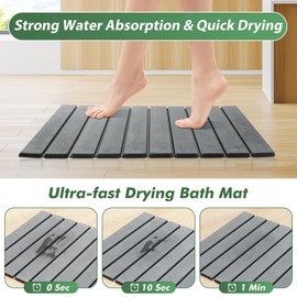 Foldable Stone Bath Mat, 23 X 15 Inch Stone Drying Mat for Bathroom Bathroom Stone Mat Quick Dry, Non-Slip Diatomite Stone Bath Mat Large, Self Drying Bath Mat with 2 Water Absorbing Stone Tray