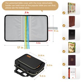 Bible Cover for Women – Large Bible Case with Zipper, Floral Journal Bag with Handle & Shoulder Strap, Christian Gift for Bible Study & Church, Black