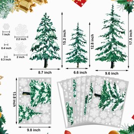 9 Sheets Christmas Window Clings Large Xmas Tree Snowflake Window Decals Snowy Watercolor Pine Tree Windows Sticker Double-Sided Winter Forest Windows Decoration for Christmas Holiday Home Glass Decor