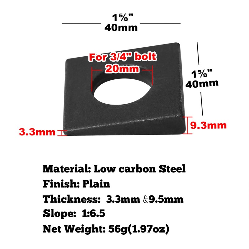 GBGS 20 Pcs 3/4" Square Beveled Washer,1-5/8" x1-5/8 Wedge Washers,Plain