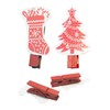Christmas Card Holder 18 Novelty Pegs and Red Ribbon -