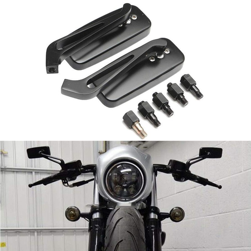 Motorcycle Black Rectangle Bobber Mirrors Blue Glass Rear View Mirrors