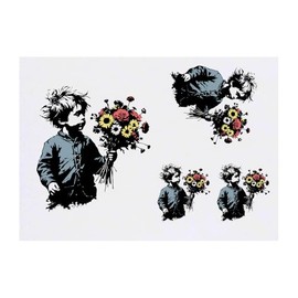 4 x 'Boy With Bouquet' Temporary Tattoos - Water Resistant, Skin-Safe, Non-Toxic Transfers, Mixed Sizes (TO00075424)