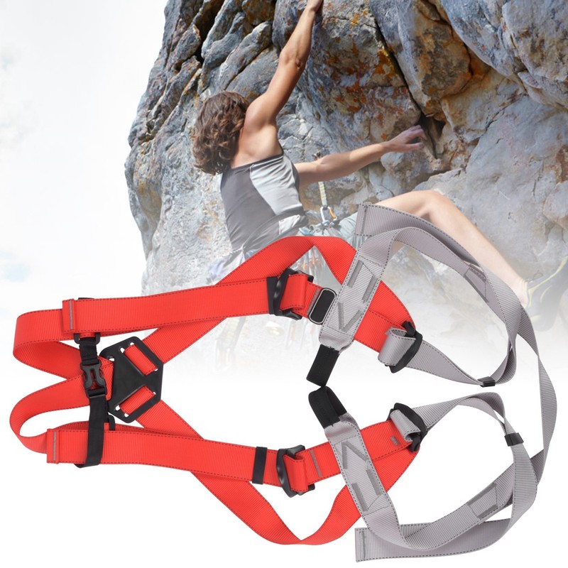 Red Gray Polyester Full Body Rock Climbing Harness Outdoor Protection