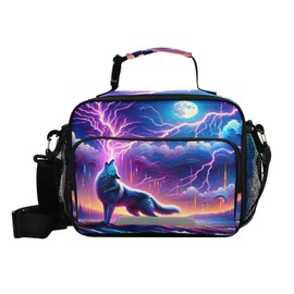 Wolf Howling in Moon Night Lunch Box for Boys Girls Insulated Lunch Bag Kids Cooler Tote Shoulder Strap Reusable School Picnic Travel Office