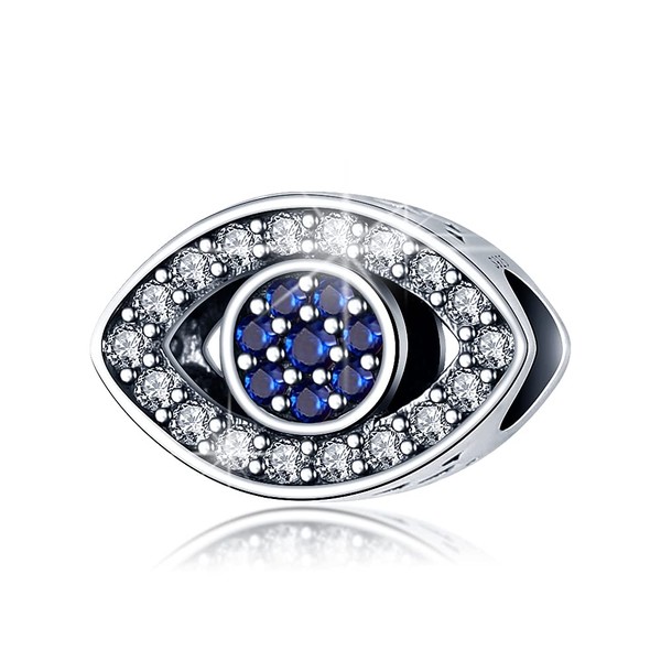 LONGLUCK Blue Evil Eye Zircon Charm Dazzling CZ Bead Charm fits Pandora Charms Bracelets for Woman 925 Sterling Silver Dangle Pendant Bead,Girl Jewelry Beads Gifts for Women Teens