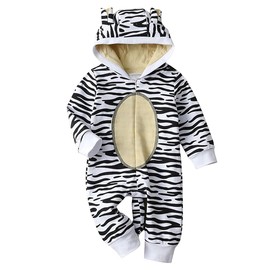 ROYLAMP - Mameluco de una pieza con capucha para bebé, tigre de Halloween para niños y niñas, de leopardo de una pieza con cierre, de 0 a 24, Blanco, 9-12 meses