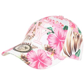 Hip Hop Honour, NY White and Pink Tropical Flowers Fashion Baseball Cap Hawaii One Size - Pink Unisex