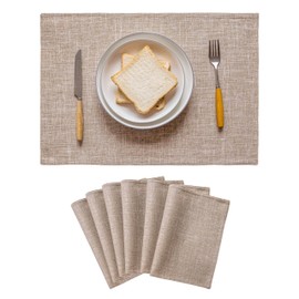 Home Brilliant Linen Placemats Set of 6 for Table, Durable Woven Place Mats for Kitchen Dinning Restaurant, 33 x 48 cm(13x19 Inch), Burlap