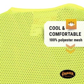 Pioneer Hi Vis Mesh Safety Vest - for Traffic & Public Workers - Cool & Lightweight - Class 2 - Reflective Tape - Yellow
