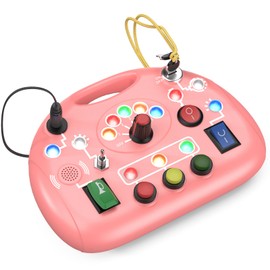 Toddler Busy Board with Led Light Switch, Travel Sensory Board Montessori Toys for Toddlers 1-3 Year Old, Baby Educational Activities Travel Essential Toys Ideal Christmas & Birthday Gift (Pink)