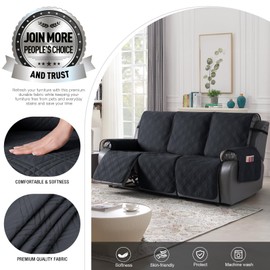 TAOCOCO 100% Waterproof Recliner Sofa Cover Non Slip Couch Cover for 3 Seat Reclining Sofa, Split Reclining Couch Covers 3-Piece with Straps, Washable Sofa Slipcover for Kids Pets(3 Seater, Black)