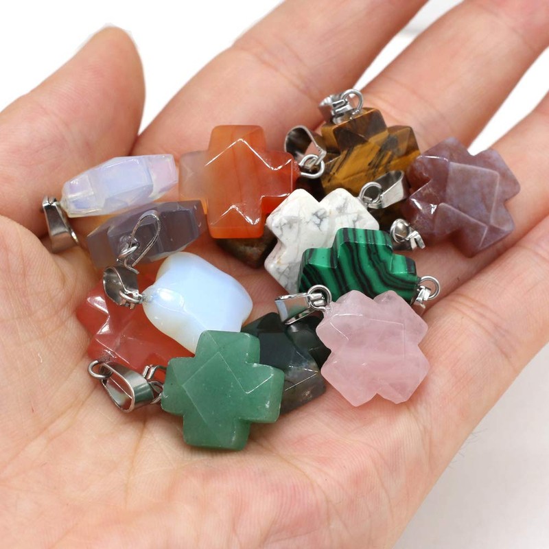 LE SKY 16 Pcs natural stone pendants faceted cross shape