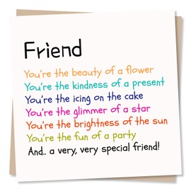 Heartfelt Happy Birthday Card For Friend - A Very, Very Special Friend - Verse With Colourful Text - Best Friend Birthday Card