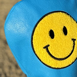 Funny Happy Smile Emoji Driver Headcovers - Smiley Face Club Covers for Golf Clubs, with Rubber Magnet for Secure Positioning and Quick Access, Magnetic Golf Accessories, Madson Golf (Light Blue)