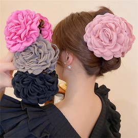 Large Hair Claws Rose Flower Floral Bow Clips Barrettes Clamps Hair Bun Chignon Updo Holders Accessories for Women Girls Black 3.54"