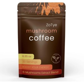 Zotye Mushroom Coffee, 30 Servings, 6.35 oz, Boost Your Energy