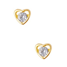 Lullaby - Set de Aretes Tipo Piercing de Plata .925 con Baño de Oro con Forma de Corazón y Circonias Color Cristal - Joyería Mujer