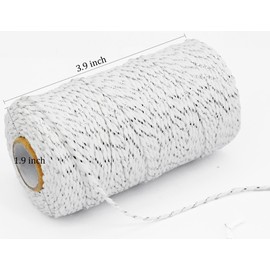 Leecogo Cotton Twine Silver and White Baker String 2mm Thick 328 Feet Christmas Twine for Gift Wrapping DIY Crafts Home Party Decoration