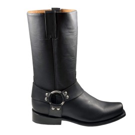 Rodeo Bravo Men's Biker Boots Waxy Leather Black Color (8.5)