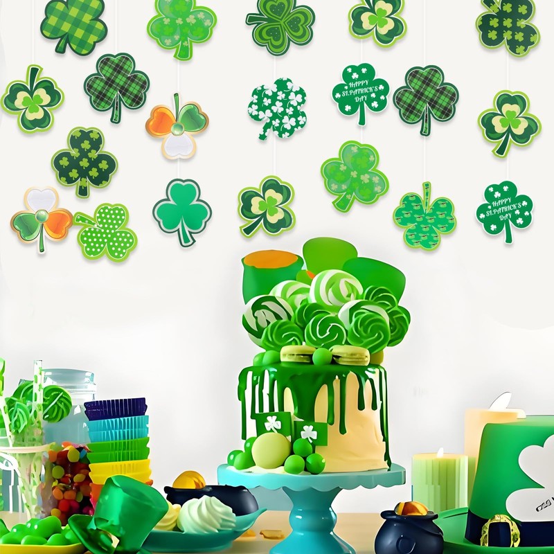 JUNEBRUSHS Shamrock Cutouts, 120Pcs St. Patrick's Day Cutouts Assorted Pattern