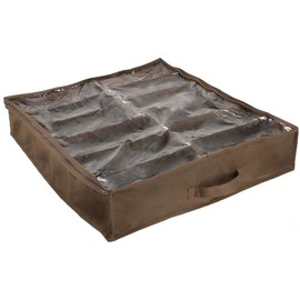 Under Bed Storage Shoe Organizer Bag with Clear Plastic Zippered Cover, Stores 12 Pairs of Shoes by Everyday Home (Brown)