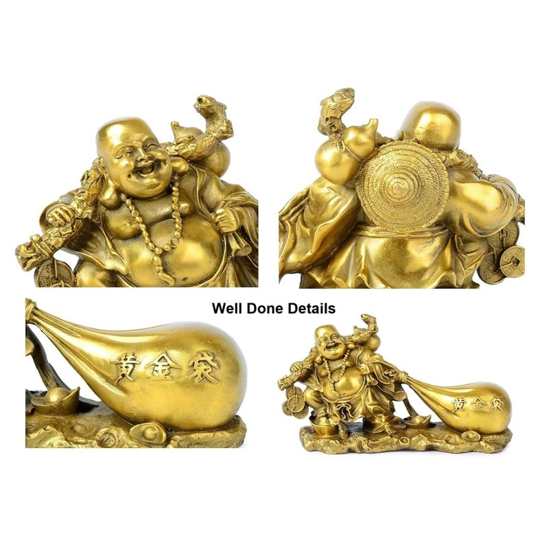 WEALTHCOMING Fengshui Buddha God of Wealth Statue,Laughing Buddha Pulling Money
