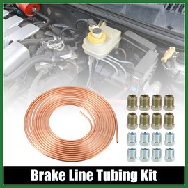Motoforti 1 Set 25 Ft of 5/16 Inch OD Brake Line Tubing Kit Flexible Copper Coated Brake Line Tube Roll Coil with 16 Inverted Flare Fittings Long-lasting