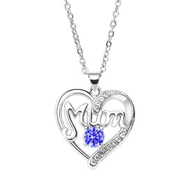 BESPMOSP Mum Necklace Mother's Day Gifts Heart Gifts Birthday Gifts For Mum Crystal Pendant Necklace (Blue)