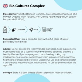 Bio Cultures Complex Probiotics & Prebiotics - 60 Billion CFU - 2 Months Supply - 120 Capsules - 20 Live Bio Cultures - Lactobacillus & Bifidobacterium Strains - Vegan Probiotic Complex Capsules