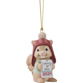 Precious Moments Squirrel Ornament | Have You Been Nutty Or Nice? Dated 2024 Animal Bisque Porcelain Ornament | Whimsical Christmas Décor & Gifts