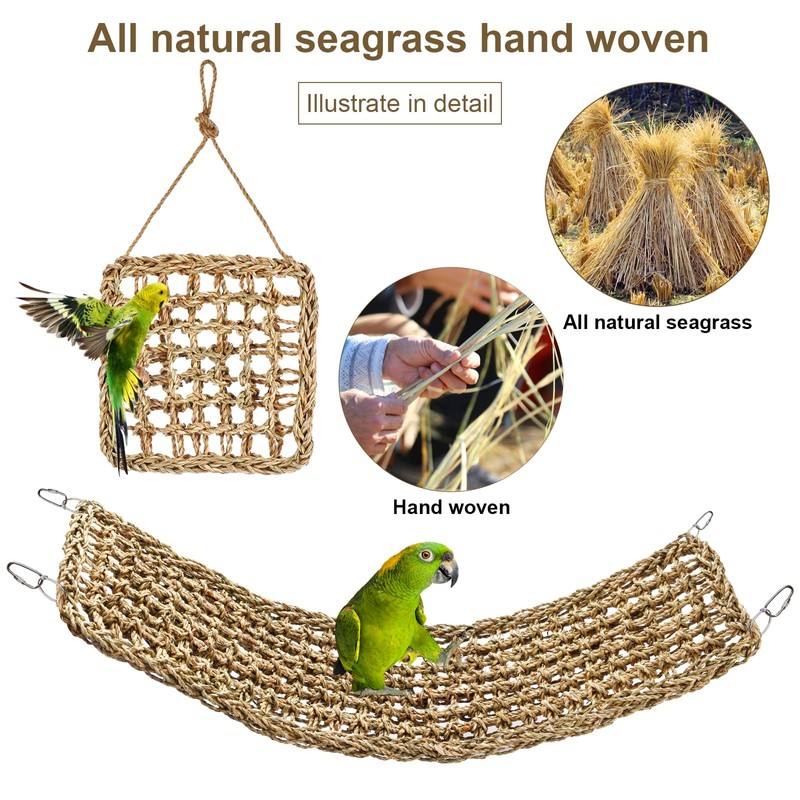 2Pcs Natural Sea Grass Parrot Mat - Foraging Chew Wall