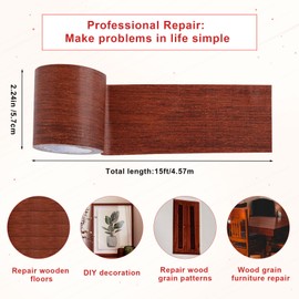 Wood Grain Repair Tape, 2.2 Inch x 15ft Wood Colored Trim Wood Effect Duct Tape Self-Adhesive Simulated Wood Patch Tape for Tables, Doors, Windows, Floors (Dark Maroon)