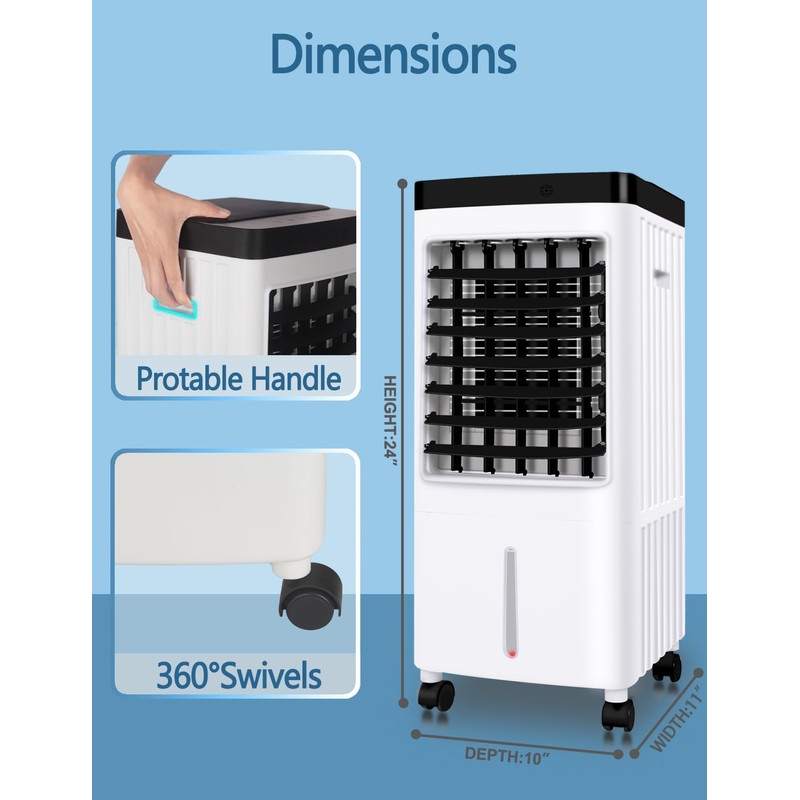 3-IN-1 Evaporative Air Cooler,Portable Air Conditioners with Utral-Quiet,No windows needed