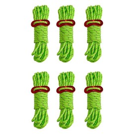 LIKENNY Tent Rope, 0.16 x 16.4 ft (4 mm x 4 m), Load Capacity 440.1 lbs (200 kg), Guy Rope, Tarp Rope, Reflective Material, Includes Flexible Brackets, Camping, Outdoors, Clothesline (Set of 6), Green