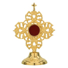 Solid Brass Reliquary with Beautiful Mesh Design on The top with a Cross - Monstrance Catholic - Small Reliquary for Relics - Relicarios Custodias Catolicos - custodia - Relicario from Keepsake Co