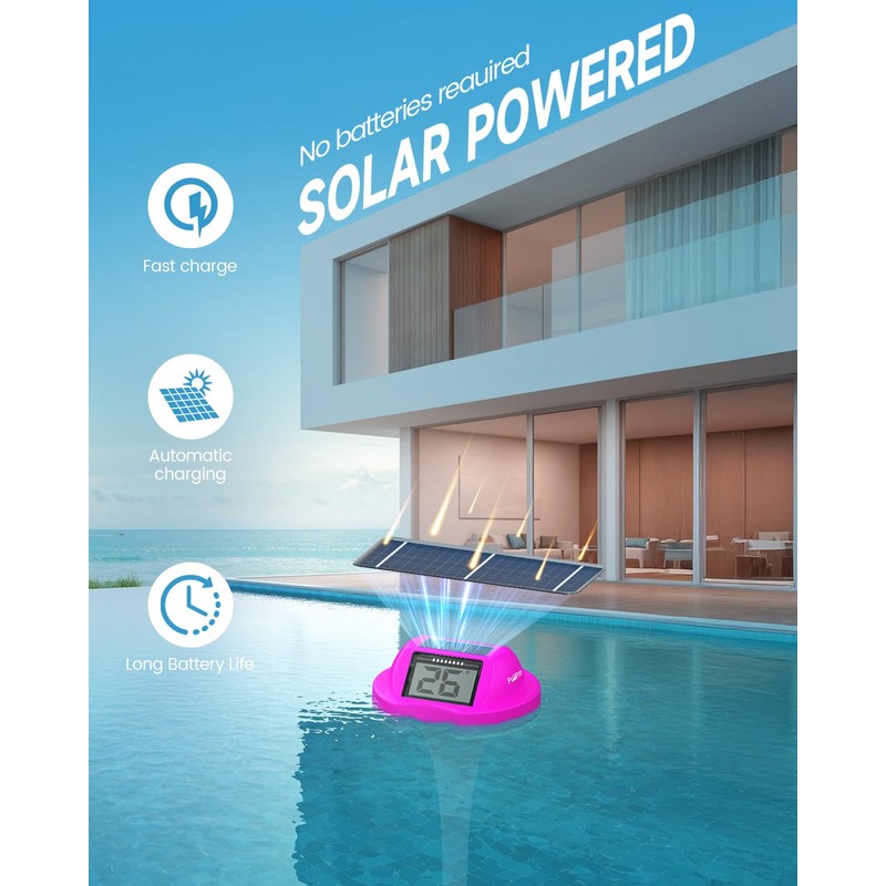 Pool Thermometer Floating Easy Read with Dual Jumbo-Sized Screens, Solar