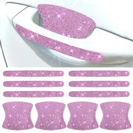 BetterJonny 10PCS Crystal Car Door Scratch Protector, Rhinestone Bling Scratch Protector Stickers for Women and Girls (Pink)