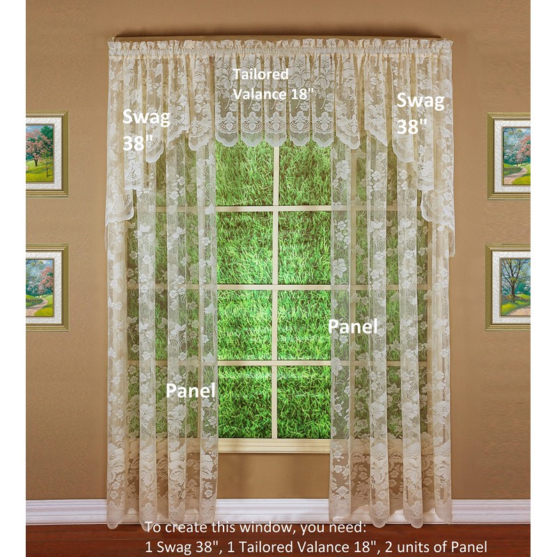 Today's Curtain Floral Vine Lace Panel 72", Ivory, 60W x