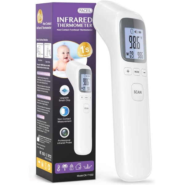 Thermometer for Fever, No-Touch Forehead Thermometer with Object Mode Function,Fever Alert and 32 Set Memory Recall,Digital Thermometer for Adults and Kids