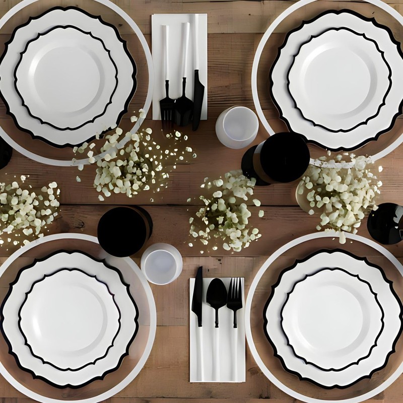 Contemporary Collection Combo White Plates with Black Rim - 7.5"