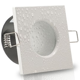 trendlights24 Aqua Base IP65 Bathroom Ceiling Recessed Spotlight Square – Set of 2 12 V LED 6 W Warm White with Transformer – White – Recessed Light for Indoor and Outdoor Use