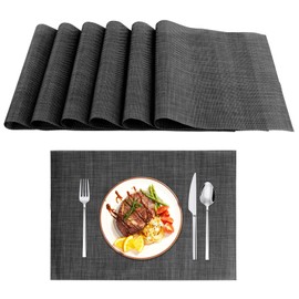 KEWUZY Set of 6 Placemats, PVC Heat Resistant, Non-Slip Placemats, Washable, for Kitchen, Home, Restaurant, Dining Table (Black)