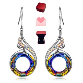 WHHFS Phoenix Crystal Dangle Earrings for Women - Vintage Copper Silver-Plated Jewelry with 7 Diamond Accents, Gift for Mom, Girlfriend, Wife, Mother's Day, Wedding, Anniversary & Evening Party.