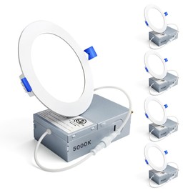 Ensenior 4 Pack 4 Inch LED Recessed Light, Dimmable, 5000K Daylight, 750LM High Brightness, 9W 120V, Damp Rated, Ultra-Thin Canless Wafer Ceiling Light - ETL & FCC & IC