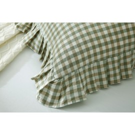 2 Pack Sage Green White Plaid Ruffles Pillow Shams Checkered Pillowcases Gingham Queen Size Pillow Cases Washed Cotton Farmhouse Cottage Pillow Covers for Bed/Sofa(20X30inches,Sage Green/White Plaid)