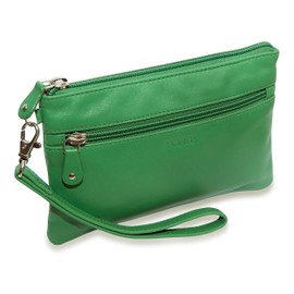 SADDLER Real Leather Zip-Top Mini Clutch Purse – RFID Protected Travel Bag for Phone, Cards & Essentials | Wrist Strap & Secure Storage