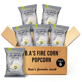 Fire Corn Popcorn Pack of 6 Real Jalapeno Popcorn with White Cheddar Flavor Gluten Free, Spicy, Non-GMO, Healthy Snack Founded & Owned by Combat Veteran, 4.5 oz Sharing Bags